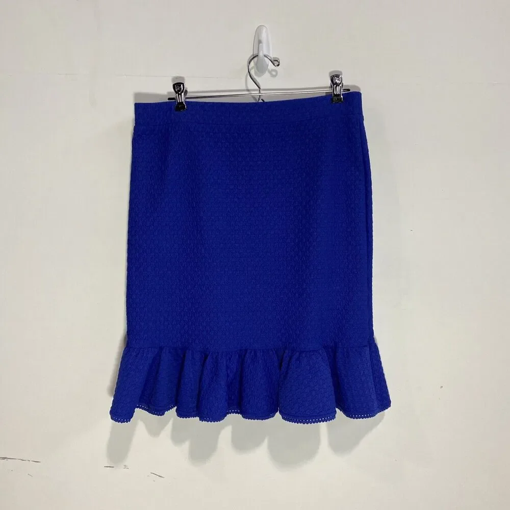 Anthropologie Postmark Skirt MED Blue Texture‎ Stretch Ruffle